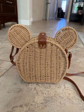 Mickey Mouse Round Rattan Straw Crossbody Bag